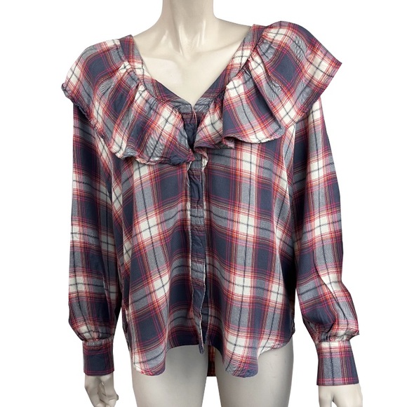 Mossimo Plaid Ruffle Top Button Front Blouse‎ - Picture 1 of 5